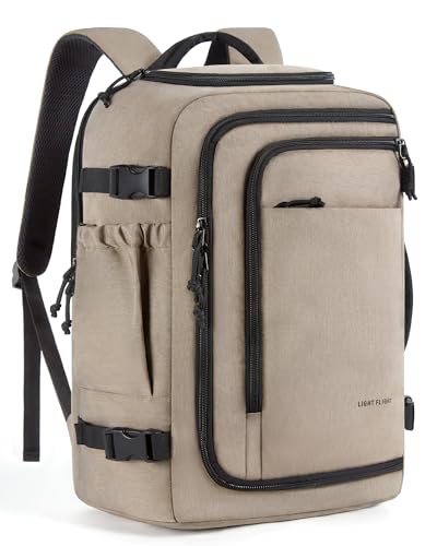 LIGHT FLIGHT Travel Backpack, TSA Friendly Carry On Backpack Brown | Water-resistant Lightweight Business Large Weekender Bag Casual Daypack 17.3" Laptop Backpack for Men Women, - color: 04-champagne