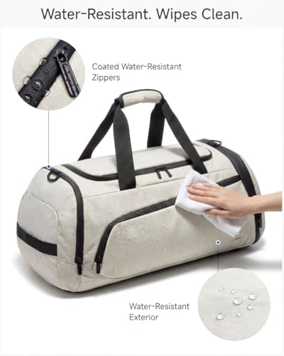 LUGGEX Duffle Backpack with Shoe Compartment, 40L Expandable Gym Travel Bag - color: Ivory