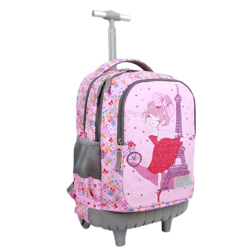 Tilami Rolling Backpack for Kids 18 Inch Wheeled Bookbag for Boys & Girls for School & Travel,Pink Girl - color: Pink