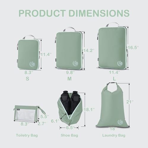 Cipway Compression Packing Cubes for Travel (8 Piece,Sage Green) - color: Sage Green, size: 8PCS