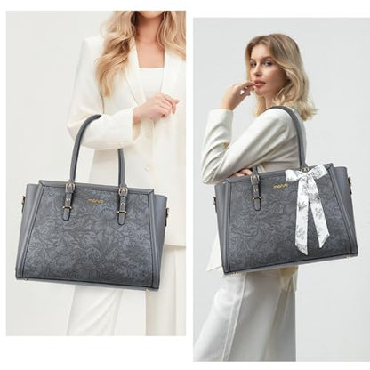 MOSISO Laptop Bag for Women, 17-17.3 inch PU Leather Tote Bag - color: Gray, size: 17.3 inch