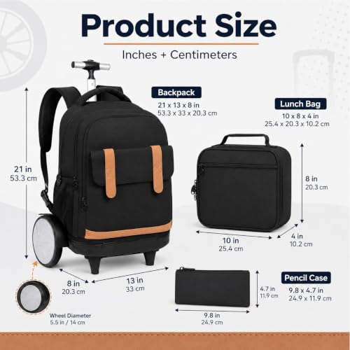 UFNDC Big Wheel Rolling Backpack for Men & Women - Water-Resistant Wheeled Bag for Travel, College & Business, 3-Pack (Black) - color: Rolling Backpack Big Wheel Black