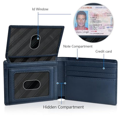 RUNBOX Wallet for Men -Slim Rfid Leather Mens Bifold Novelty Wallets 2 ID Window With Gift Box Men's Accessories - color: A Tibetan Blue