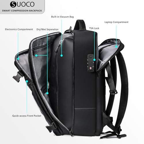 SUOCO Travel Vacuum Backpack with Portable Electric Pump, 45L Carry On Compression Seal Travel Backpack with Vacuum System, Traveling Packing Luggage Suitcase, Grey - color: Grey