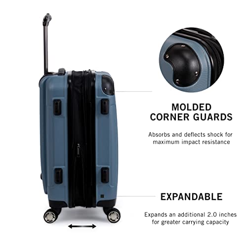 Kenneth Cole REACTION Renegade Luggage Expandable 8-Wheel Spinner Lightweight Hardside Suitcase, Granite Blue, 24-Inch Checked - color: Granite Blue, size: 24-Inch Checked