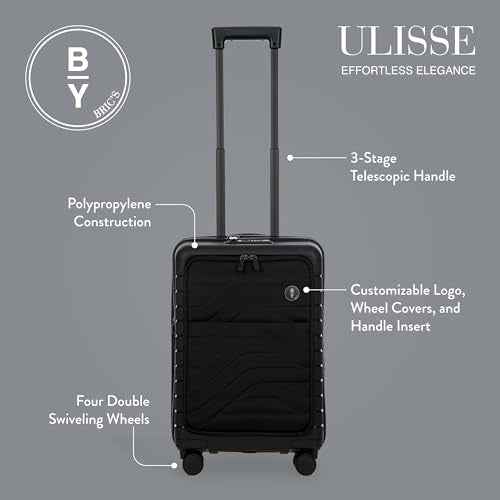 Bric's B|Y Ulisse Carry-On Luggage with Spinner Wheels – Airline Approved Hard Shell Suitcase, TSA Combination Lock & USB Port - Removeable Wash Bag Included - 21 Inch with Front Pocket, Black - color: Black, size: Carry-on with front pocket