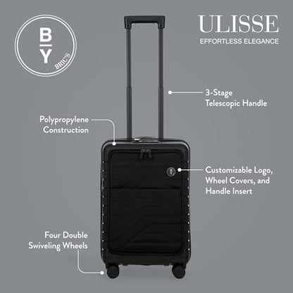 Bric's B|Y Ulisse Carry-On Luggage with Spinner Wheels – Airline Approved Hard Shell Suitcase, TSA Combination Lock & USB Port - Removeable Wash Bag Included - 21 Inch with Front Pocket, Black - color: Black, size: Carry-on with front pocket