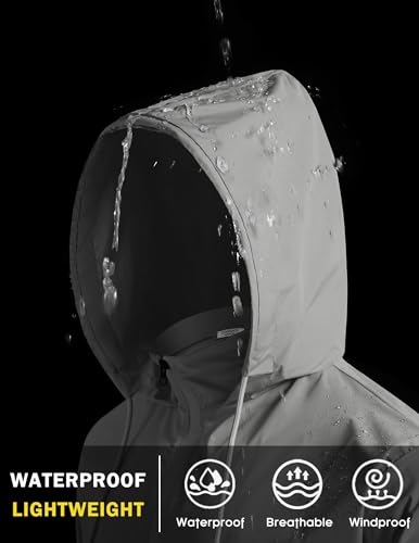 COOFANDY Men's Light Rain Jacket Packable Waterproof Raincoat Windbreaker - color: Gray, size: Medium