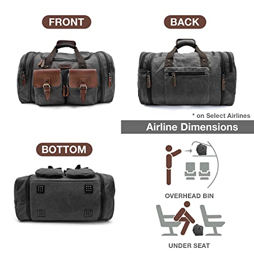 Wildroad Canvas Duffle Bag - 50L Expandable Weekender Overnight Travel Bag - color: Black, size: Large-50L Duffle Bag