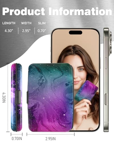 Maicican Credit Card Holder, Mini RFID Blocking Aluminum Wallet - color: Purple Marble