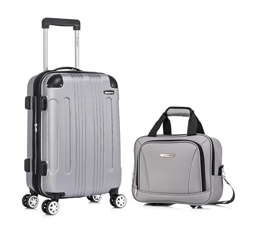 Rockland London Hardside 2 Piece Spinner Wheel Luggage Set, Carry-On 20" and Tote 14", Silver - color: Silver, size: 2 Piece (20"/14" Tote)