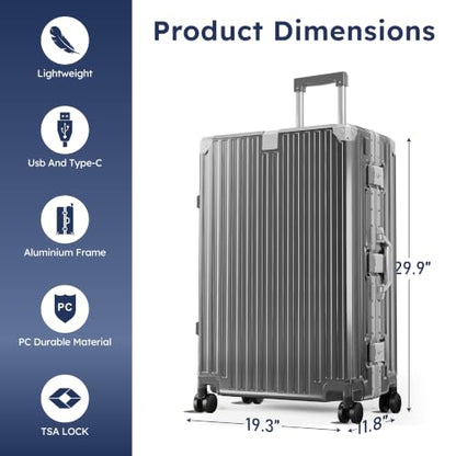 ALPHA CAMP 2 Piece Zipperless Luggage Sets with Aluminum Frame, 20/28 Inch - color: Grey, size: 20+28 Inch