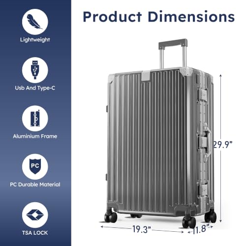 ALPHA CAMP 2 Piece Zipperless Luggage Sets with Aluminum Frame, 20/28 Inch - color: Grey, size: 20+28 Inch