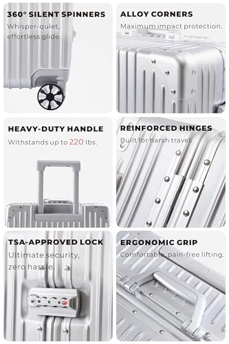 20-Inch Aluminum Frame Hardside Carry On Luggage, Metallic Silver - color: Silver, size: 20 Inch Carry-on