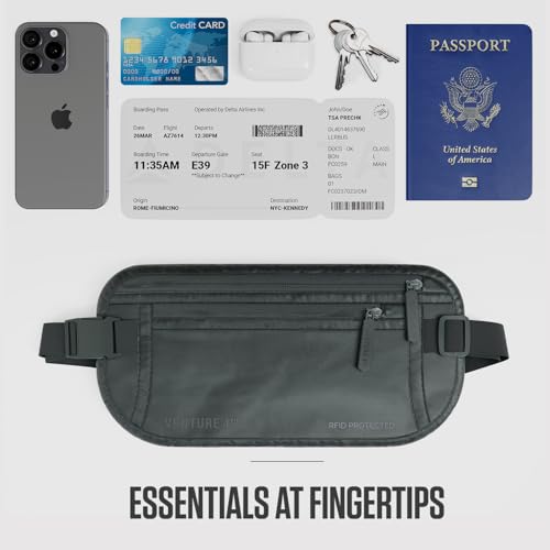 VENTURE 4TH Travel Money Belt, RFID Blocking Passport Holder - Sleek Gray - color: Sleek Gray