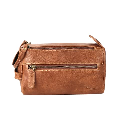 KomalC Buffalo Leather Toiletry Bag for Men & Women, Travel Pouch - color: Chicago Buff