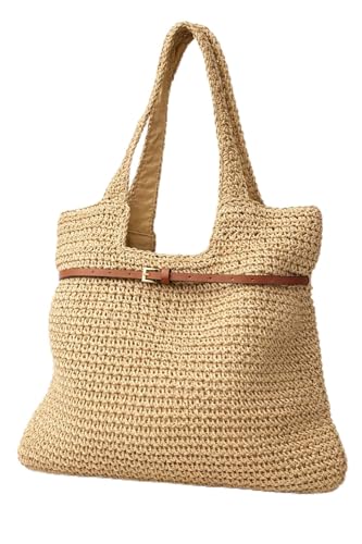 YXILEE Straw Bags For Women Large Travel Straw Totes Bag Woven Summer Handmade Shoulder Bag Handbag