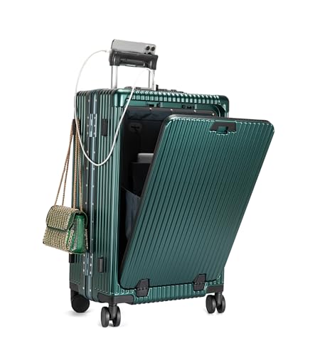 feilario PC Hardside Carry On Luggage, Aluminum Frame, TSA Lock, Cup Holder - color: A5-Forest Green (zipperless closure), size: 22.5"