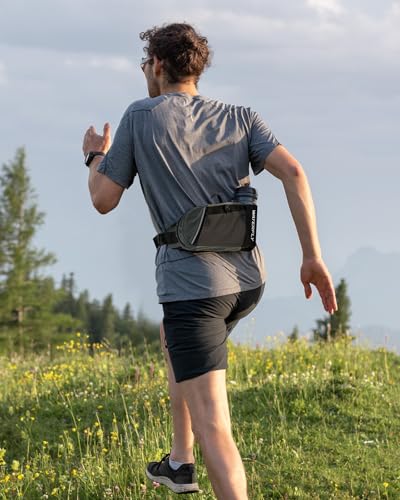 WATERFLY Water Bottle Fanny Pack, Hiking Hydration Belt for Women Men - color: Black & Gray