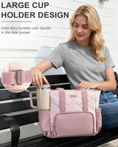 Bagstellar Lunch Tote Bag for Women, 3 in 1 Work Bag with Lunch Compartment - color: Pink