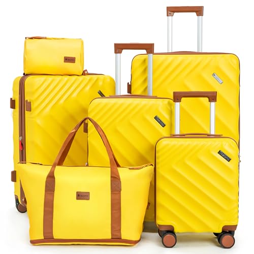 Rosamo 6-Piece Hard Shell Expandable Luggage Set, Airline Approved Carry-On - color: Yellow
