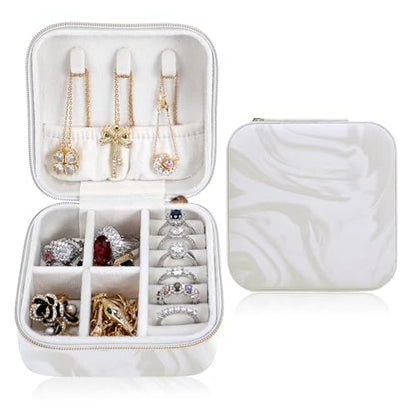 Travel Jewelry Case,Small Jewelry Box with Mirror,Gift for Girls Women - color: Flowing Silver White