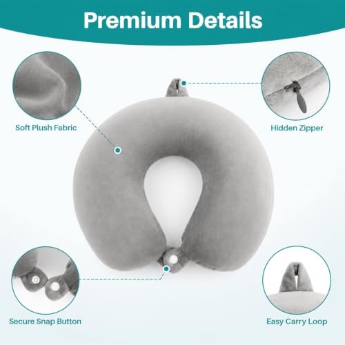 RAINFLOW Airplane Neck Pillow - Memory Foam Travel Pillow for Sleeping Grey - color: Grey