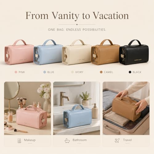 YDR Roll Up Makeup Bag for Women, 4-in-1 Toiletry Bag with 4 Detachable Clear Pouches, Hanging Travel Makeup Organizer, PU Leather Cosmetic Bag - color: 4 separate-Brown