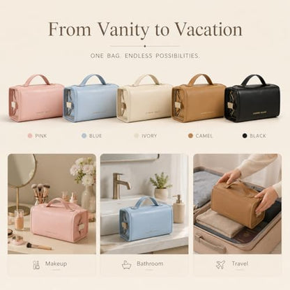 YDR Roll Up Makeup Bag for Women, 4-in-1 Toiletry Bag with 4 Detachable Clear Pouches, Hanging Travel Makeup Organizer, PU Leather Cosmetic Bag - color: 4 separate-Brown