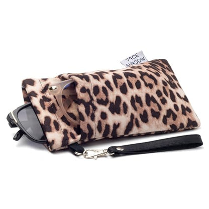 Face Shadow Double Glasses Case Soft Eyeglass Case For Women Men - color: Leopard Brown