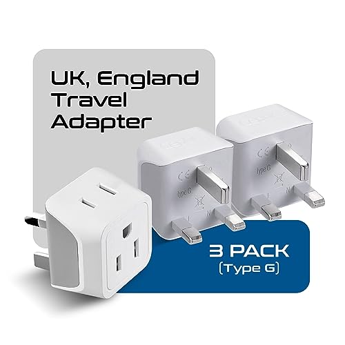 Ceptics 2 in 1 UK Adapters for Travel, Dual USA Input, Grounded, Pack of 3 - color: White