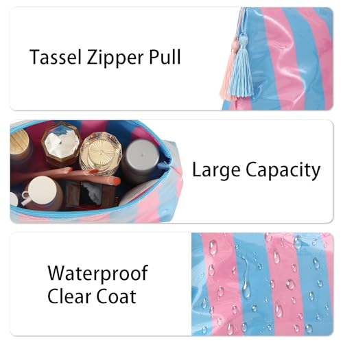 DYSHAYEN Striped Makeup Bag, Blue-Pink - color: Blue-Pink