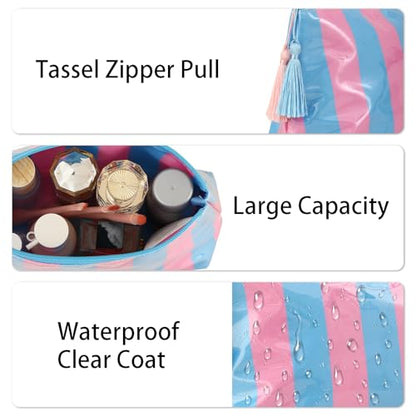 DYSHAYEN Striped Makeup Bag, Blue-Pink - color: Blue-Pink