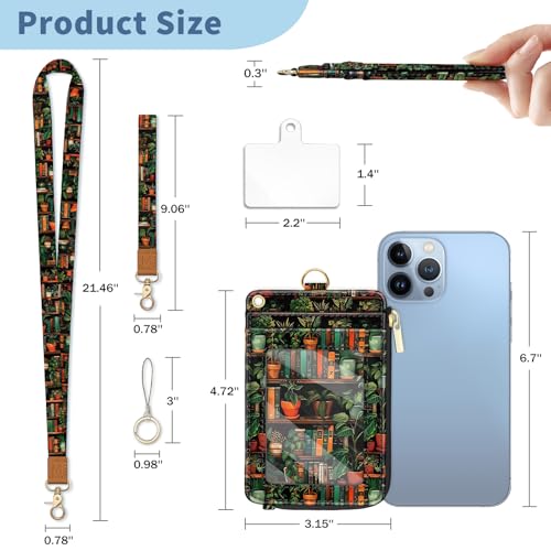 Book Lanyard Wallet with Id Badge Holder Keychain for Card Women - color: Bookshelve