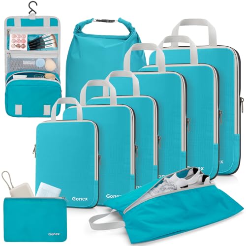 Gonex 10-Piece Compression Packing Cubes with Travel Organizer Set - color: 10-Blue, size: 10 Set