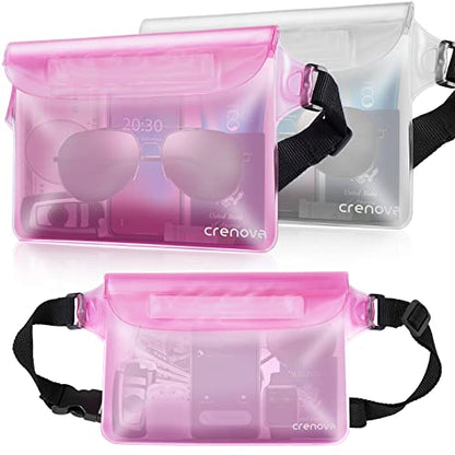 Waterproof Bag Fanny Packs for Women, Floating Beach Bags 2PCS - color: Pink & Clear