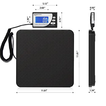 Amazon Basics Digital Postal Scale with Tare Function, Heavy Duty, Aluminium Platform, 440 lb Capacity, Digital Shipping, Portable, Black, 440 lb (Pack of 5) - size: 440 lb (Pack of 5)
