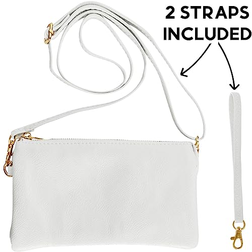 Vegan Leather Crossbody Wristlet Purse for Women - Small Convertible Clutch - color: White