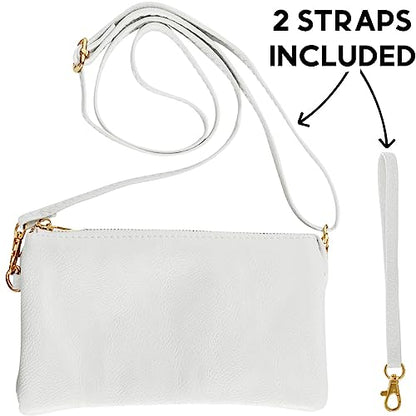 Vegan Leather Crossbody Wristlet Purse for Women - Small Convertible Clutch - color: White