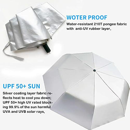 SIEPASA Compact Travel Umbrella - Windproof Auto Open/Close, Small Folding Umbrella for Rain & Sun with UPF50+ - Lightweight Frame, Waterproof - Fits Backpack, Purse, Suitcase.(Silver/Black) - color: UPF-Silver-Black, size: 42 Inch