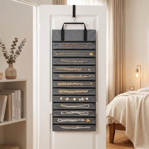 UnionPlus Velvet Jewelry Roll Organizer, 12 Grids, Black - color: Black, size: 12-Grids