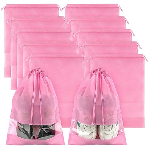 Pink Travel Shoe Bags - 10 Pcs Non-Woven Packing Bags with Clear Window - color: Pink, style: 10 Pack