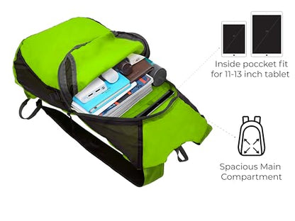 Lewis N. Clark Women's Packable Daypack, Hiking Camping Backpack, Ditty Bag, Charcoal/Neon Lemon, One Size - color: Charcoal/Neon Lemon