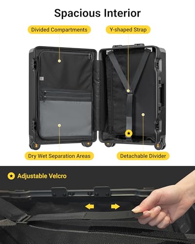 LEVEL8 Zipperless Checked Luggage Medium Hardside Suitcase 24 Inch, Black - color: Black, size: Checked 24 Inch (Upgraded)