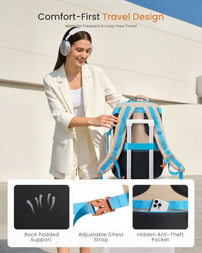 LOVEVOOK 40L Travel Backpack for Women & Men, Airline Approved Carry On Backpack with 3 Packing Cubes, TSA Personal Item Bag, Waterproof Weekender Overnight Backpack Fits 17" Laptop - color: Light Blue - Lake Blue - Black, size: Large-40L-4Pcs