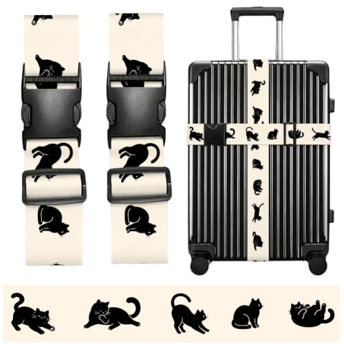 2Pcs Cute Luggage Straps for Suitcases Cat Design 23.6-35.4 Inch - color: Cat Shape