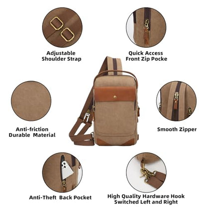 KL928 Canvas Sling Bag for Men Women, Casual Crossbody Backpack Travel Shoulder Daypacks Rucksack - color: Brown