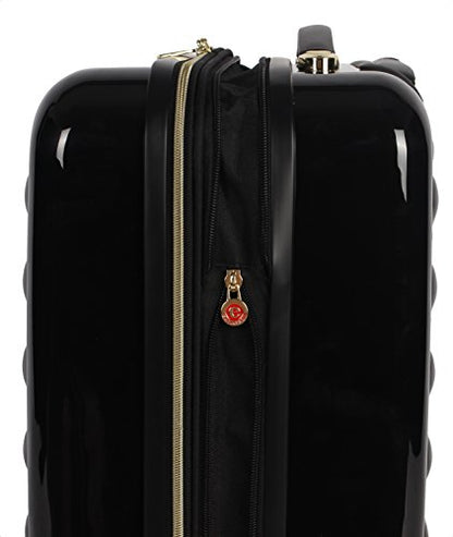 Betsey Johnson 30 Inch Checked Luggage Collection - Expandable Scratch Resistant (ABS + PC) Hardside Suitcase - Designer Lightweight Bag with 8-Rolling Spinner Wheels - color: Heart to Heart Black
