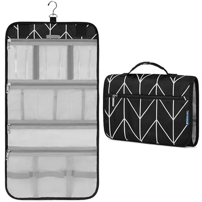 PAVILIA Hanging Toiletry Bag Travel Organizer for Women Men, Black Chevron - color: Black Chevron