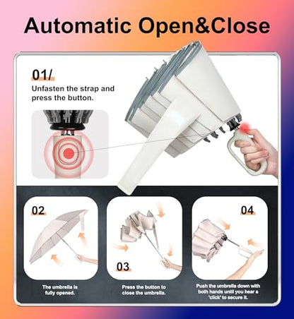 QWB Inverted Umbrella with Auto Open Close Windproof Compact Travel - color: A-1 beige, size: 46 IN